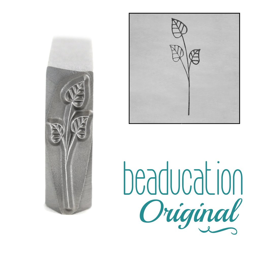 Metal Stamping Tools Long Stem with Three Leaves Metal Design Stamp, 17mm - Beaducation Original